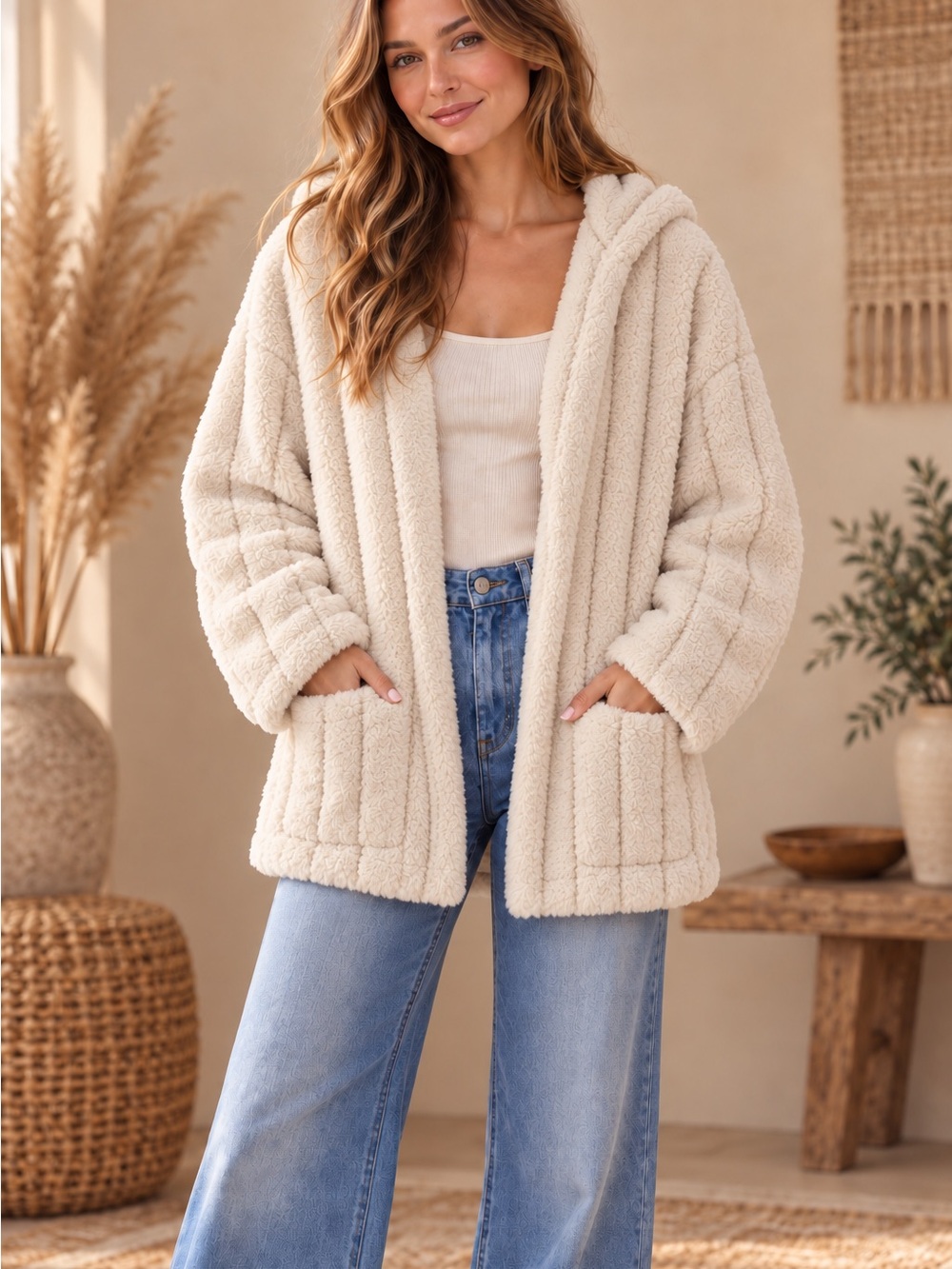 POL Cream Hooded Teddy Sherpa Jacket (121267) 🍂 ☀️